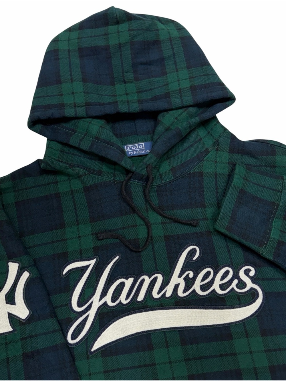 Polo Ralph Lauren New York Yankees Hoodie Mens XL Tartan Plaid Graphic Logo